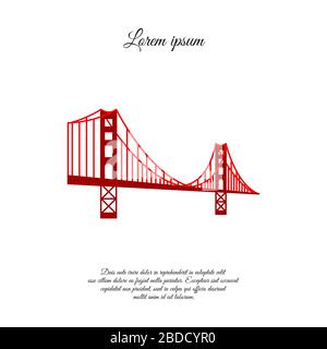 US symbol - Golden Gate Bridge. Vector landmark isolated over the white background. San Francisco, United States of America. Side view. Flat style ill Stock Vector