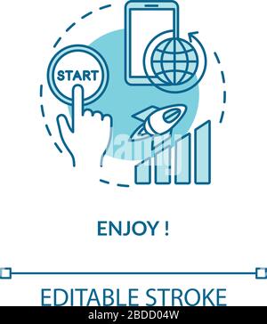 Enjoy turquoise concept icon. Press start button. Quality internet connection. 4g coverage. Roaming idea thin line illustration. Vector isolated Stock Vector