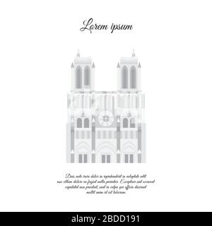 Notre Dame de Paris gray vector. Travel vector banner or logo. The famous Cathedral of Notre Dame de Paris, France. French landmark. The Catholic Chur Stock Vector