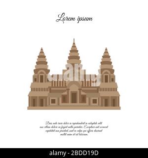 Angkor Wat vector icon isolated on white background, Angkor Wat sign, element design in outline style. Cambodia. Historical Landmarks Symbol. Editable Stock Vector