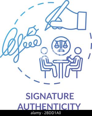 Signature authenticity blue concept icon. Protected document. Signing contract. Common law professional help. Notary service idea thin line Stock Vector