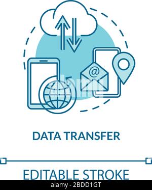 Data transfer turquoise concept icon. Upload info online. Mail exchange. Connect with smartphone. Roaming idea thin line illustration. Vector isolated Stock Vector