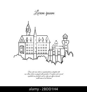Neuschwanstein Castle vector line icon. black symbol Neuschwanstein Castle. Neuschwanstein Castle sign. Neuschwanstein Castle logo Stock Vector