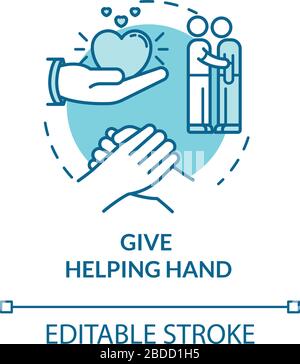 Give helping hand concept icon. Friendship relationship advice. Love, mutual psychological support idea thin line illustration. Vector isolated Stock Vector