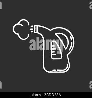 Steam cleaning chalk white icon on black background. Laundry service, delicate clothes washing, household appliance. Steam iron, manual washing Stock Vector