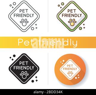 Pet friendly zone traffic sign icon. Domestic animals walking place, cats and dogs welcome territory. Pets permitted area. Linear black and RGB color Stock Vector