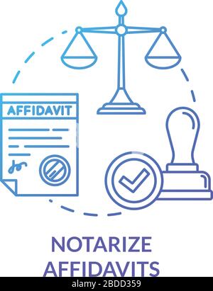 Notarize affidavits blue concept icon. Legal paper. Ownership claim. Jury verdict. Courthouse process. Notary service idea thin line illustration Stock Vector