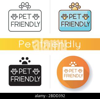 Pet friendly territory icon. Grooming salon, domestic animals care service. Cats and dogs permitted area, welcome zone. Linear black and RGB color Stock Vector