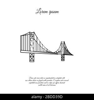 US symbol - Golden Gate Bridge. Vector landmark isolated over the white background. San Francisco, United States of America. Side view. Flat style ill Stock Vector