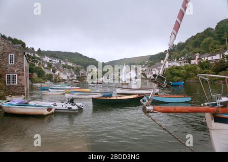 High Spring tide in Mayo Creek, Noss Mayo, Devon, England, UK Stock Photo