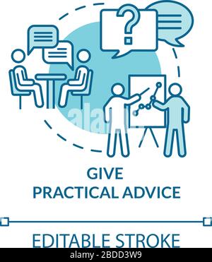 Give practical advice concept icon. Best friend guide and support. Planning solution, solving problem idea thin line illustration. Vector isolated Stock Vector