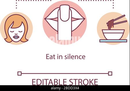 Eat in silence concept icon. Conscious nutrition idea thin line ...