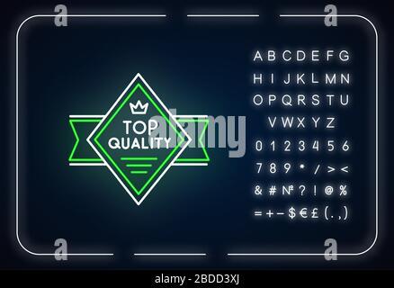 Top quality neon light icon. Outer glowing effect. Sign with alphabet, numbers and symbols. Brand equity, VIP status. Diamond shaped superior goods Stock Vector