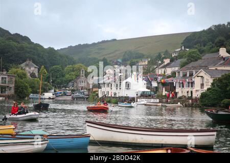 High Spring tide in Mayo Creek, Noss Mayo, Devon, England, UK Stock Photo