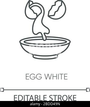 Egg white pixel perfect linear icon. Cracked shell with albumen. Protein source. Thin line customizable illustration. Contour symbol. Vector isolated Stock Vector