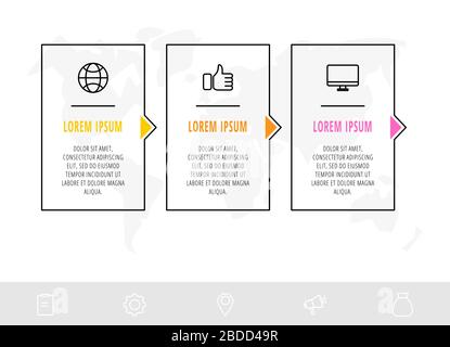Timeline creative design linear infographics template. Business vector illustration with 3 options, arrows. Can be used for diagrams, presentations Stock Vector