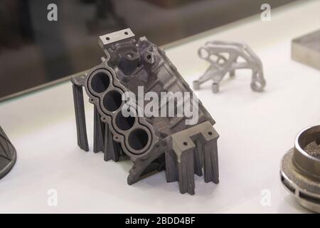 Samples produced by printing a 3D printer from a metal powder. Progressive additive 3d printing technology Stock Photo