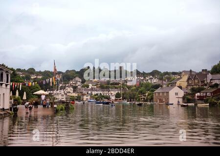 High Spring tide in Mayo Creek, Noss Mayo, Devon, England, UK Stock Photo