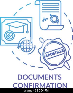 Document confirmation blue concept icon. Check quality of report. Common law paperwork. Approved certificate. Notary service idea thin line Stock Vector