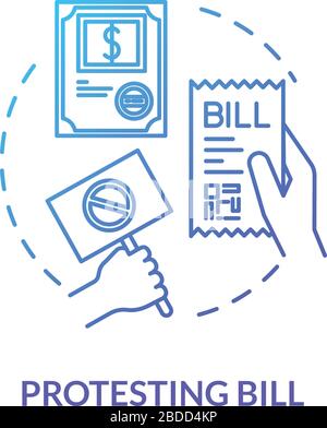 Protesting bill blue concept icon. Invoice papers. Public law. Official legislation document. Social activist. Notary service idea thin line Stock Vector