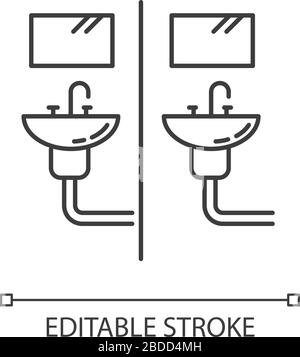 Communal bathroom pixel perfect linear icon. Bathing arrangement. Common washbasins. Shared bath. Thin line customizable illustration. Contour symbol Stock Vector
