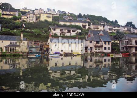 High Spring tide in Mayo Creek, Noss Mayo, Devon, England, UK Stock Photo