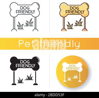 Dog friendly zone icon. Puppy allowed park and square mark. Domestic animals permitted territories, lawn and garden. Linear black and RGB color styles Stock Vector