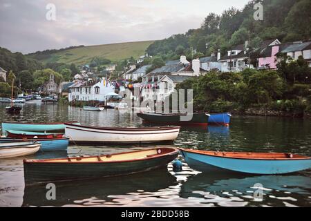 High Spring tide in Mayo Creek, Noss Mayo, Devon, England, UK Stock Photo