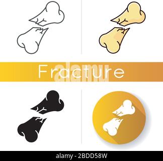 Bone fracture icon. Oblique displaced fracture. Accident. Hurt body part. Trauma treatment. Healthcare. Medical condition. Emergency. Linear black and Stock Vector