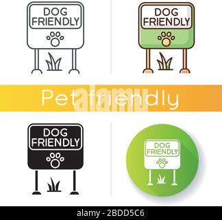 Dog friendly place icon. Doggy allowed park and square mark. Domestic puppies permitted territory, lawn and garden sign. Linear black and RGB color Stock Vector