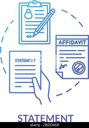 Statement blue concept icon. Safe deal. Common law protocol. Affidavit, testimony. Legal contract. Notary service idea thin line illustration. Vector Stock Vector