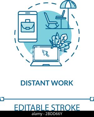 Distant work turquoise concept icon. Freelance with laptop. Wireless connection. Outsource abroad. Roaming idea thin line illustration. Vector Stock Vector