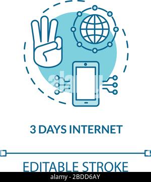 3 days internet turquoise concept icon. International tariff plan. Wifi connection. Online service. Roaming idea thin line illustration. Vector Stock Vector