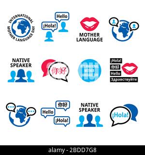 International Mother Language Day vector icon set, native speaker design collection Stock Vector