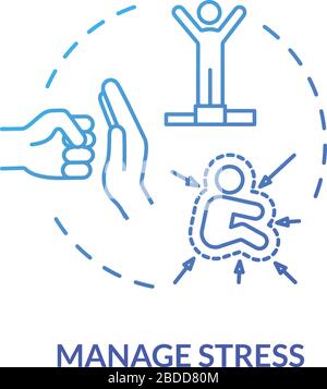 Manage stress blue concept icon. Healthcare for employee. Psychological well being. Resist pressure. Avoid burnout idea thin line illustration. Vector Stock Vector