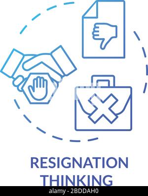 Resignation thinking blue concept icon. Unhappy boss. Failure at work. Dismissed from position. Burnout symptom idea thin line illustration. Vector Stock Vector