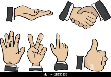Vector illustration of cartoon hands in different hand sign gestures Stock Vector