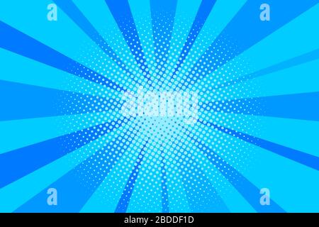 Comic blue sunbeam background retro pop art style cartoon Stock Vector