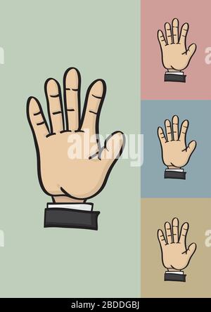 Vector cartoon of five fingers and a palm of a businessperson on four different color background Stock Vector