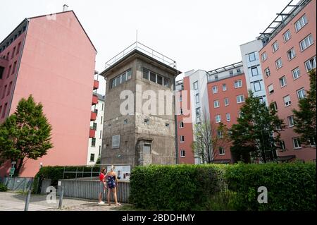 10.06.2019, Berlin, , Germany - Europe - The former GDR watchtower of the Kieler Eck management office in the Mitte district, surrounded by residentia Stock Photo