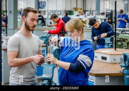 12.02.2020, Remscheid, North Rhine-Westphalia, Germany - Apprentices in metal professions here at the basic training, vocational training centre of th Stock Photo