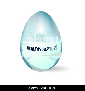 Easter card Healthy Easter. Realistic egg in a medical mask. Vector illustration isolated on a white background.. Stock Vector