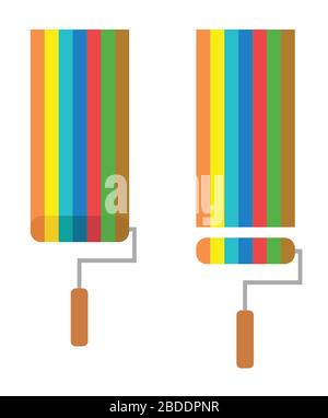 Vector icon set of paint roller brushes painting in different colors in flat color. Stock Vector