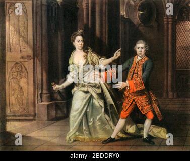 David Garrick and Mrs Pritchard as Macbeth and Lady Macbeth, 1762-3. By Johann Zoffany (1733-1810). David Garrick (1717-1779) influential, 18th centuary, English actor, playwright, theatre manager and producer. Here pictured with English actress Hannah Pritchard (1711-1768).