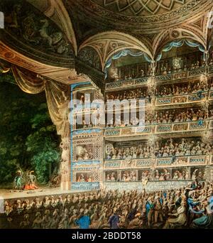 Interior of Drury Lane Theatre, 1795. By Edward Dayes (1763-1804). The third Drury Lane Theatre, designed by Henry Holland, which was opened on 12th March 1794. Detail from a watercolour by Edward Dayes dated 1795. Stock Photo