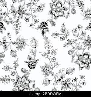 Floral seamless pattern. Vector indian decorative wallpaper. Batik indonesia. black-white pattern with stylized flowers. Design for wrapping paper Stock Vector