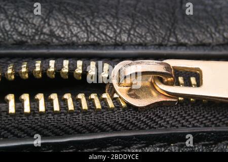 close-up photo of a metllic zipper Stock Photo