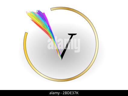 V rainbow letter design. Elegant circle vector design. Stock Vector