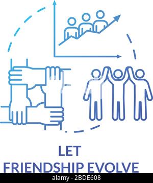Let friendship evolve concept icon. Social interactions, communication and personal skill. Friends relationship idea thin line illustration. Vector Stock Vector