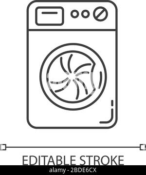 Laundry, washing machine pixel perfect linear icon. Washer, household appliance, launderette. Thin line customizable illustration. Contour symbol Stock Vector